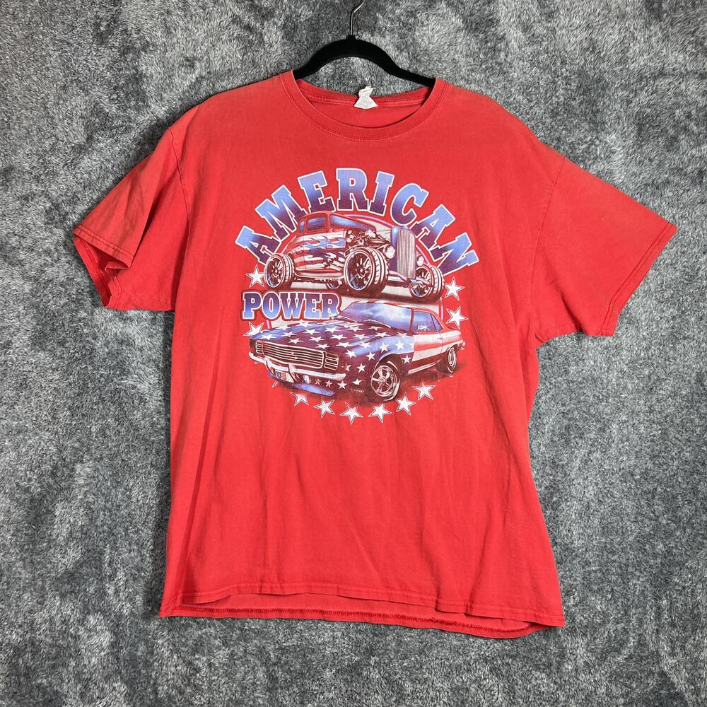 Fruit Of The Loom Shirt Mens XL Red American Power Cars Graphic Heavyweight